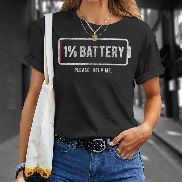 Mens 1 Battery Please Help Me Tshirt Funny Running On Empty 172 Trending Shirt Unisex T-Shirt Gifts for Her