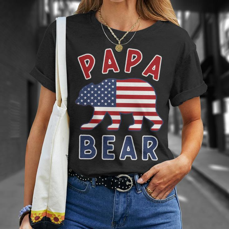 Mens American Flag Papa Bear 4Th Of July Usa Patriotic Dad V2 Unisex T-Shirt Gifts for Her
