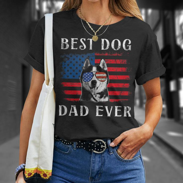 Mens Best Dog Dad Ever Husky American Flag 4Th Of July Unisex T-Shirt Gifts for Her