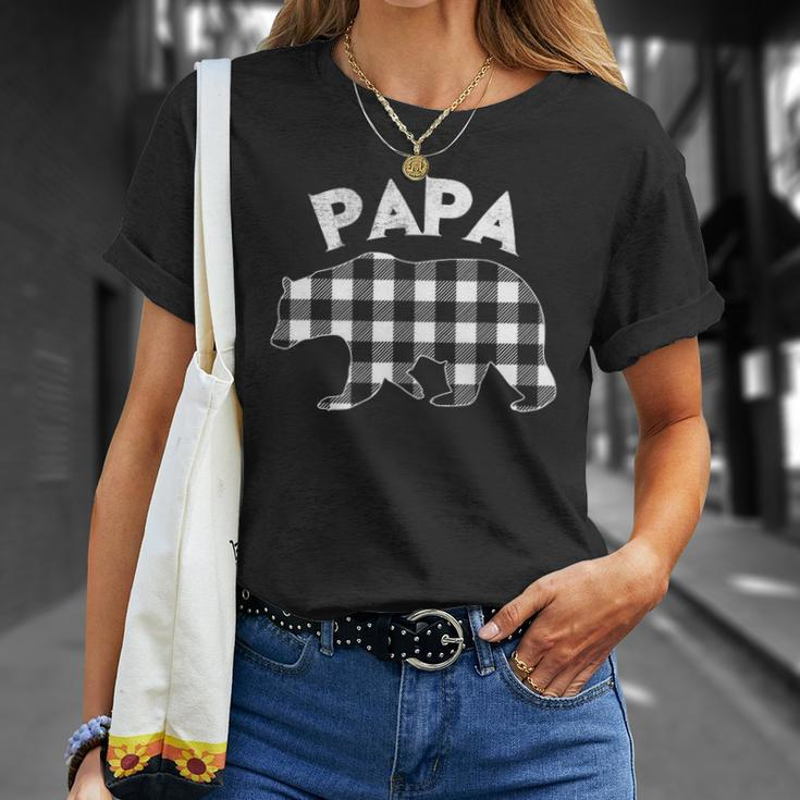 Mens Black And White Buffalo Plaid Papa Bear Christmas Pajama Unisex T-Shirt Gifts for Her