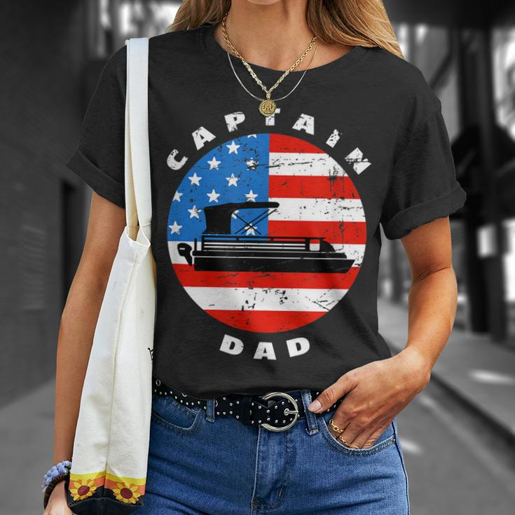 Mens Captain Dad Pontoon Boat Retro Us Flag 4Th Of July Boating Unisex T-Shirt Gifts for Her