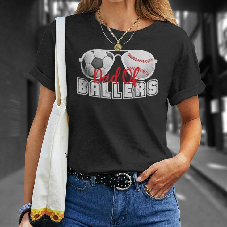 Mens Dad Of Ballers Baseball Soccer Ball Fathers Day Son Kids Unisex T-Shirt Gifts for Her