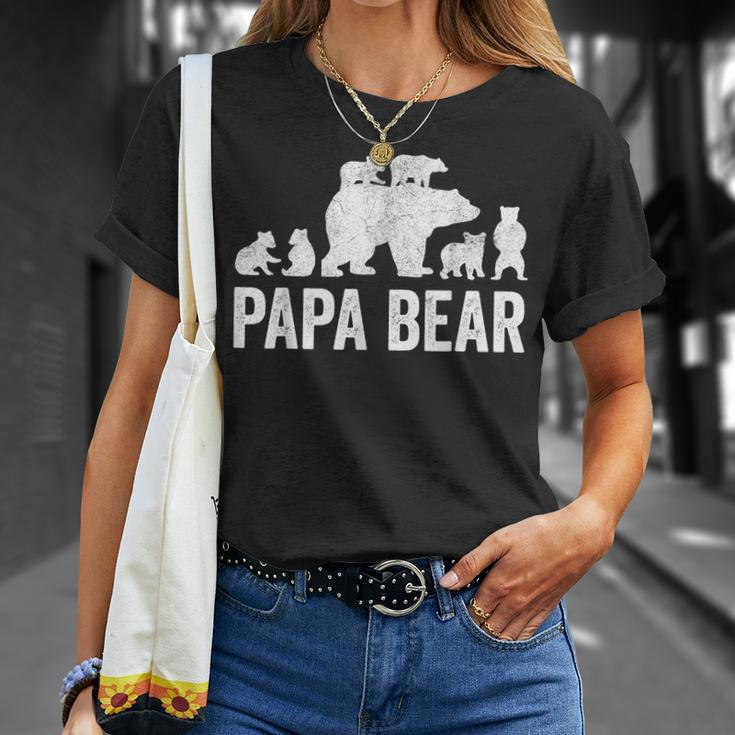 Mens Papa Bear Fathers Day Grandad Fun 6 Cub Kid Grandpa Unisex T-Shirt Gifts for Her