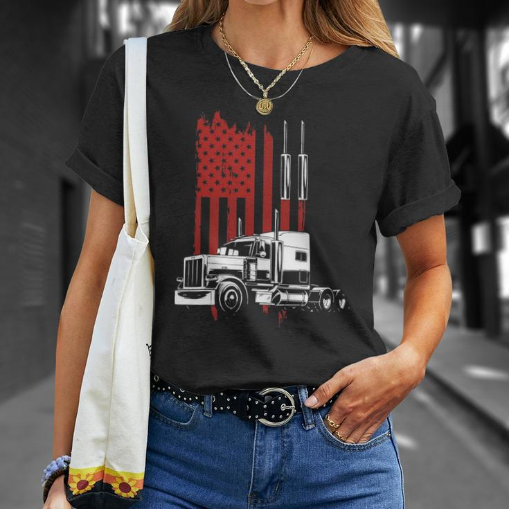 Mens Trucker American Flag Patriotic Truck Driver 4Th Of July Unisex T-Shirt Gifts for Her
