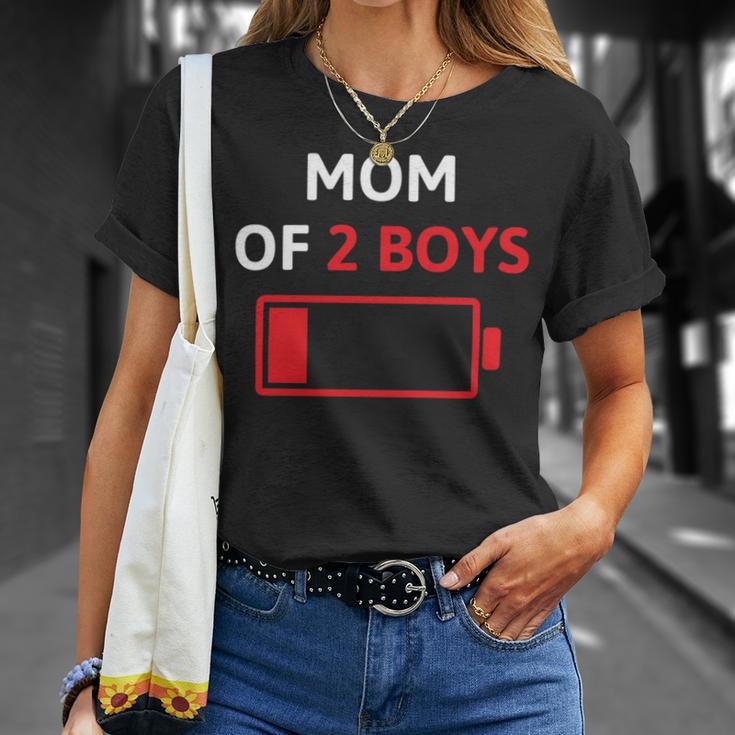 Mom Of 2 Boys Mothers Day Low Battery Unisex T-Shirt Gifts for Her