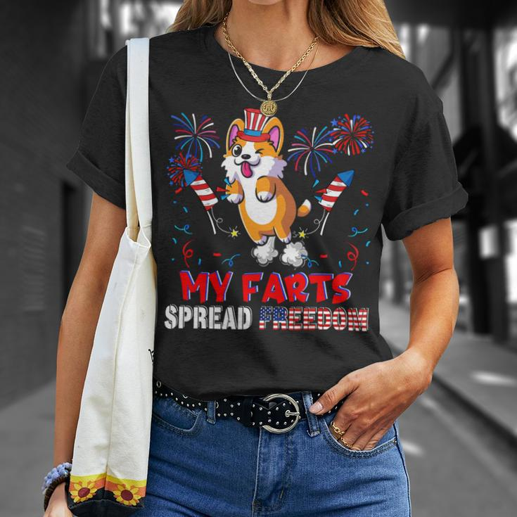 My Farts Spread Freedom Funny American Flag Corgi Fireworks V3 Unisex T-Shirt Gifts for Her