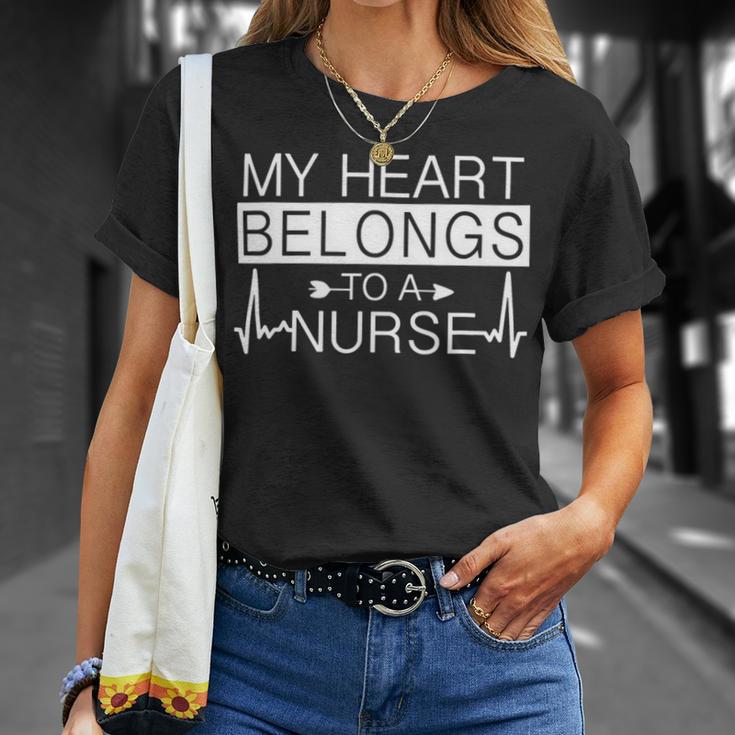 My Heart Belongs To A Nurse I Love My Nurse Valentines Day 253 Trending Shirt Unisex T-Shirt Gifts for Her