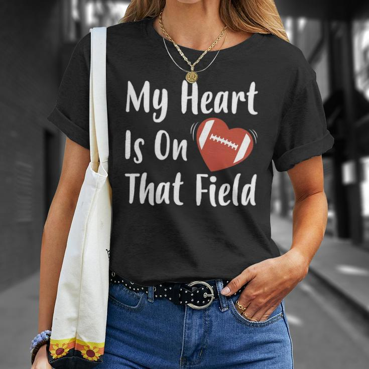 My Heart Is On That Field Football Player Mom Unisex T-Shirt Gifts for Her