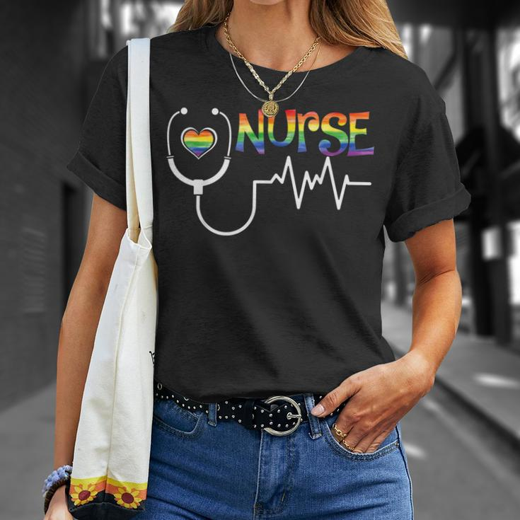 Nurse Rainbow Flag Lgbt Lgbtq Gay Lesbian Bi Pride Ally Unisex T-Shirt Gifts for Her