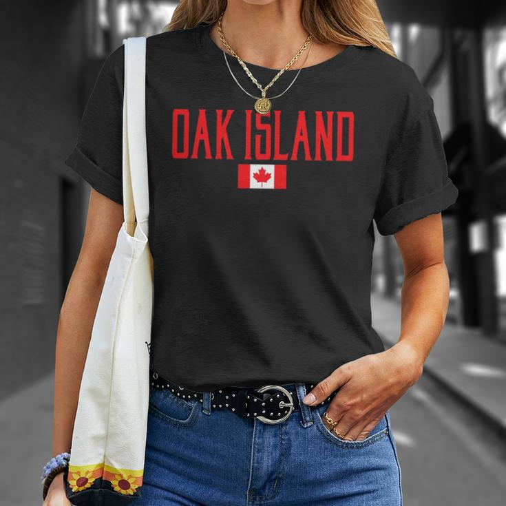Oak Island Canada Flag Vintage Red Text Unisex T-Shirt Gifts for Her