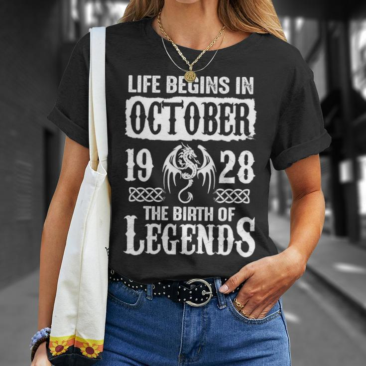 October 1928 Birthday Life Begins In October 1928 T-Shirt Gifts for Her
