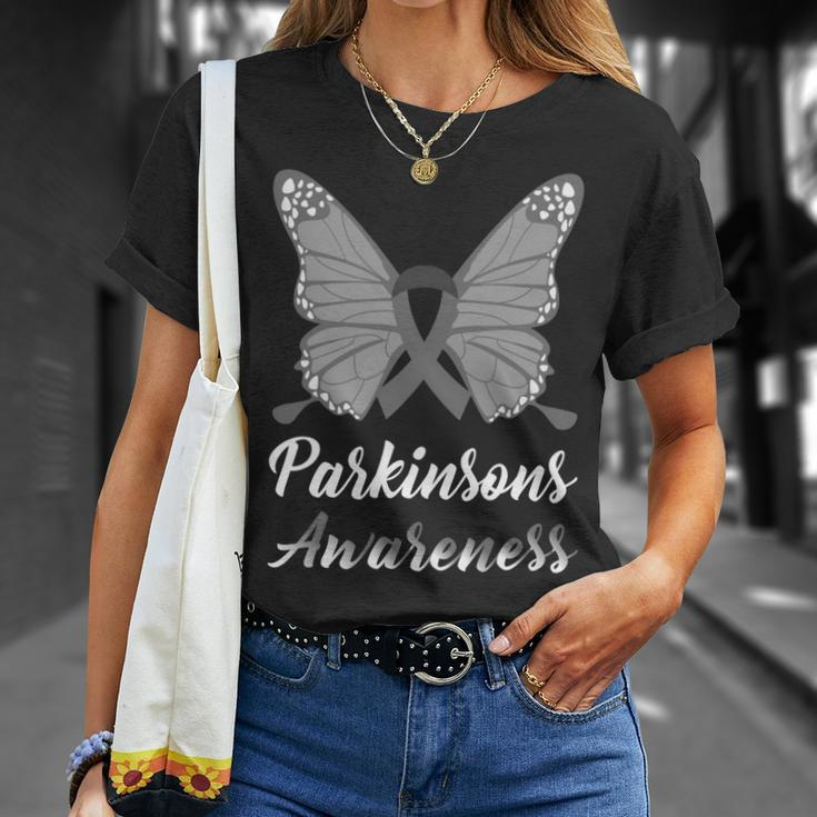 Parkinsons Awareness Butterfly Grey Ribbon Parkinsons Parkinsons Awareness Unisex T-Shirt Gifts for Her