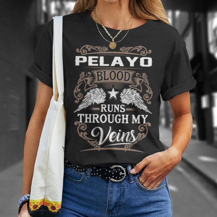 Pelayo Name Pelayo Blood Runs Through My Veins T-Shirt Gifts for Her