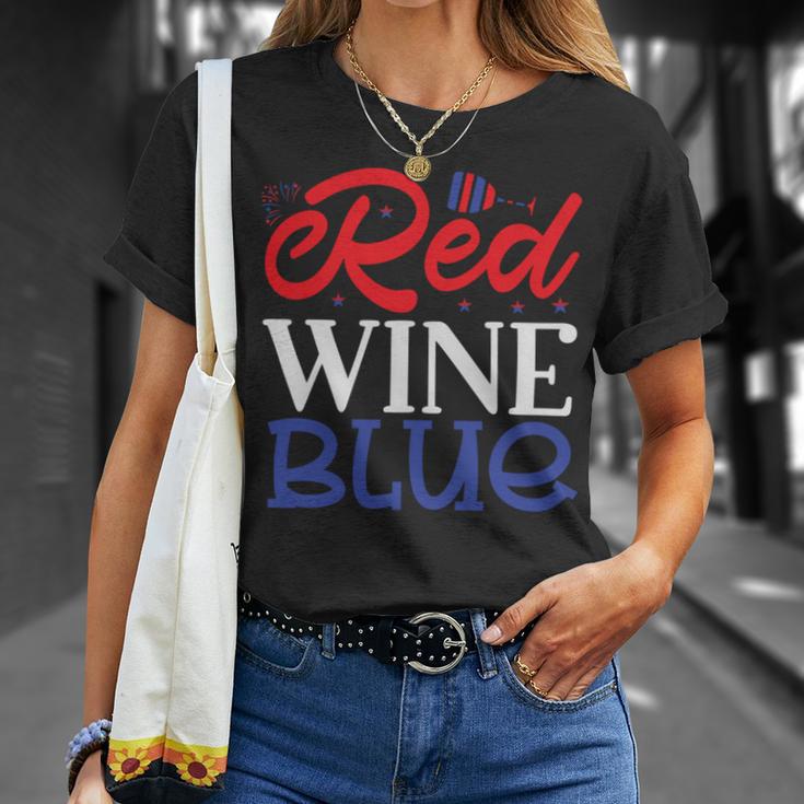 Red Wine Blue 4Th Of July Wine Red White Blue Wine Glasses V2 Unisex T-Shirt Gifts for Her