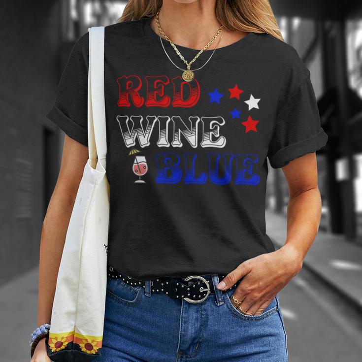 Red Wine Blue 4Th Of July Wine Red White Blue Wine Glasses V3 Unisex T-Shirt Gifts for Her