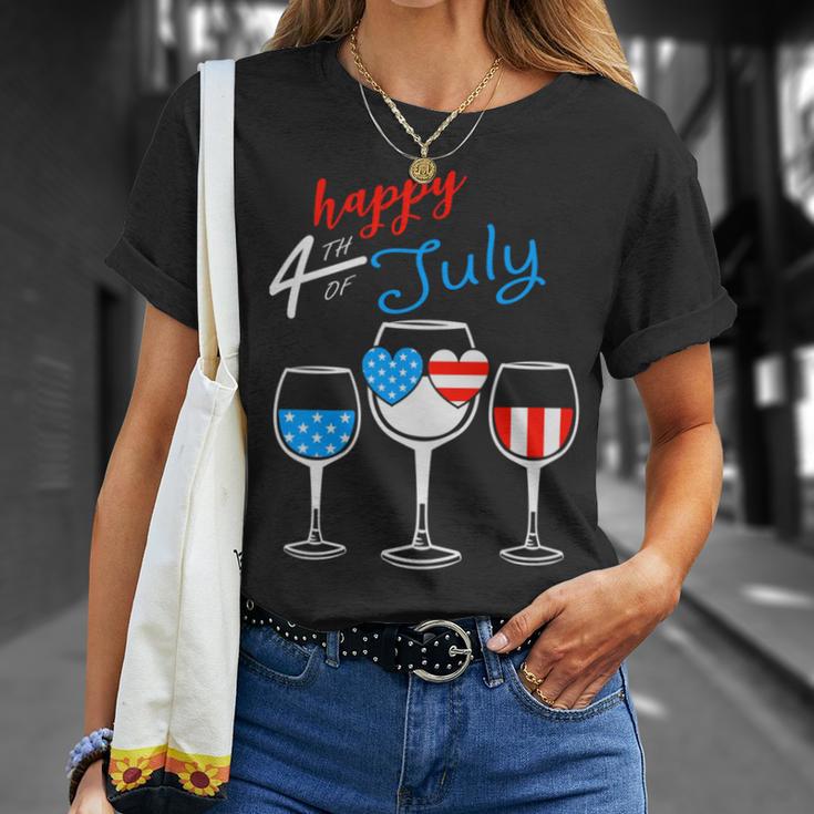 Red Wine Blue 4Th Of July Wine Red White Blue Wine Glasses V4 Unisex T-Shirt Gifts for Her