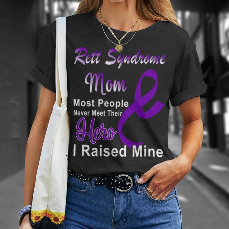 Rett Syndrome Mom Most People Never Meet Their Hero I Raised Mine Purple Ribbon Rett Syndrome Rett Syndrome Awareness Unisex T-Shirt Gifts for Her