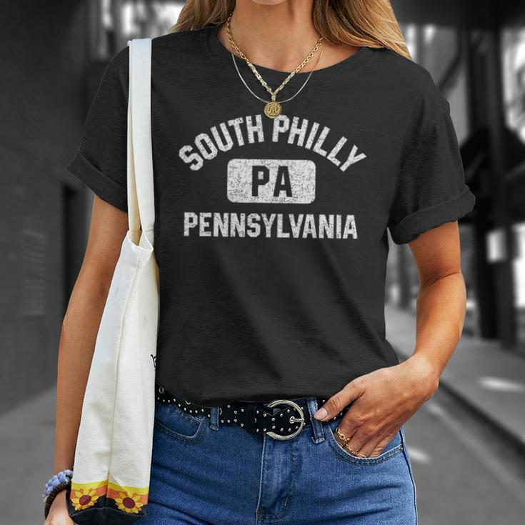 South Philly Philadelphia Pa Gym Style Distress White Print Unisex T-Shirt Gifts for Her