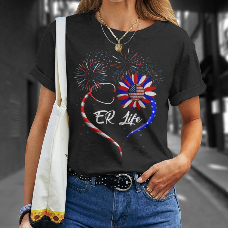 Stethoscope Sunflower Patriotic Er Life Nurse 4Th Of July Unisex T-Shirt Gifts for Her
