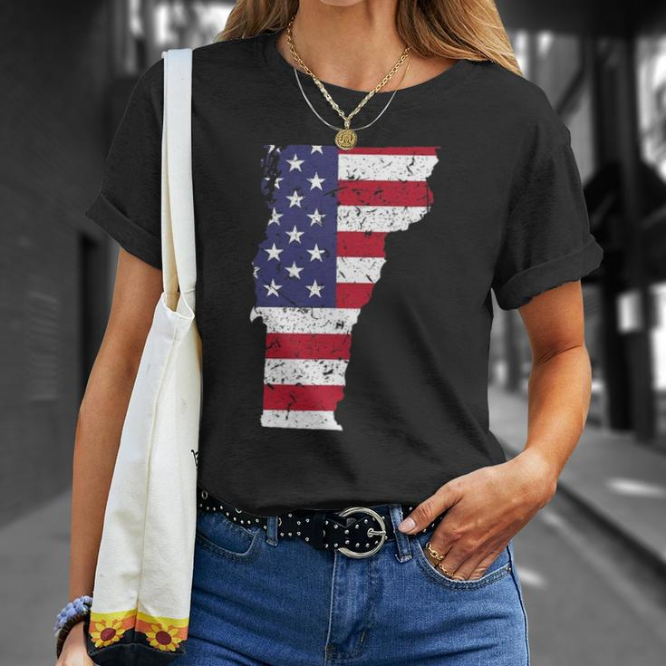 Vermont Map State American Flag 4Th Of July Pride Tee Unisex T-Shirt Gifts for Her