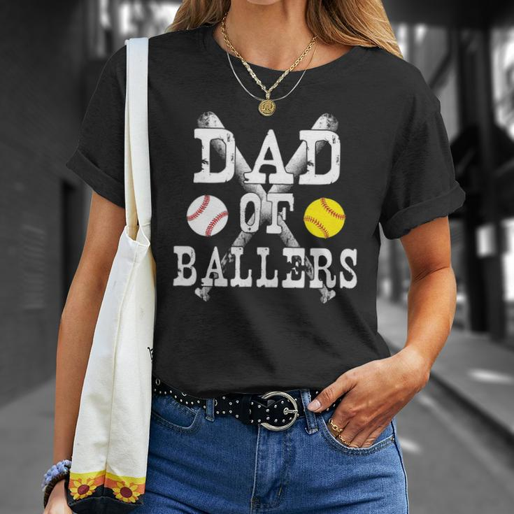 Vintage Dad Of Ballers Funny Baseball Softball Lover Unisex T-Shirt Gifts for Her