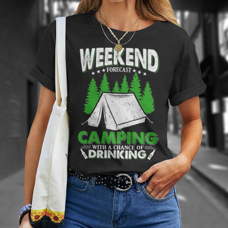 Weekend Forecast Camping With A Chance Of Drinking Funny Unisex T-Shirt Gifts for Her