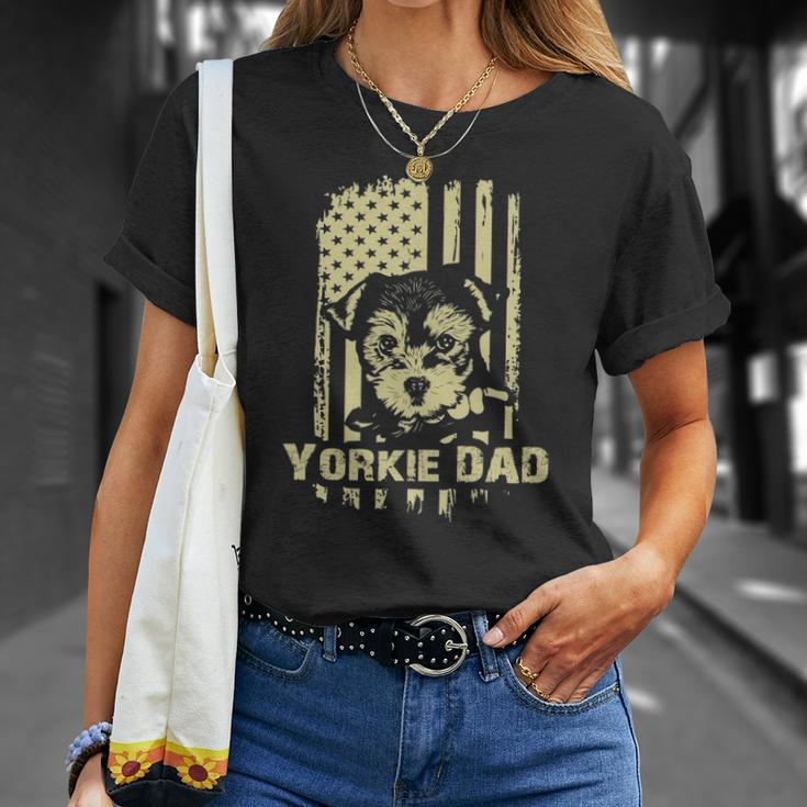 Yorkie Dad Cool Proud American Flag Fathers Day T-shirt Gifts for Her