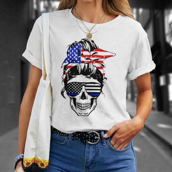 American Flag Skull Mom Patriotic 4Th Of July Police Unisex T-Shirt Gifts for Her