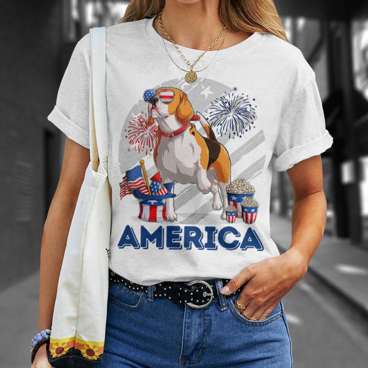 Beagle American Flag Sunglasses 708 Shirt Unisex T-Shirt Gifts for Her