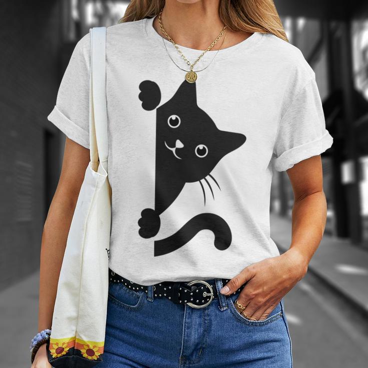 Black Cat Peeking Unisex T-Shirt Gifts for Her