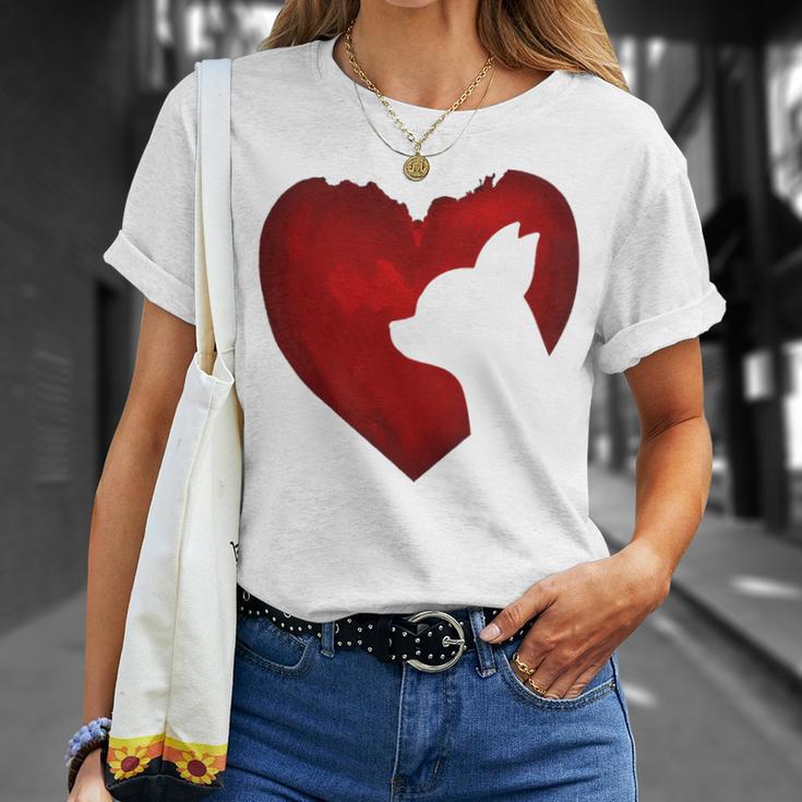 Chihuahua Shape With Red Heart Painting For Valentine Day Unisex T-Shirt Gifts for Her