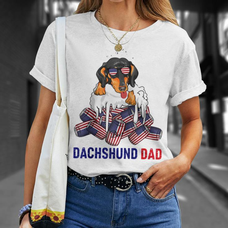 Dachshund Dad Beer Drinking 4Th Of July Us Flag Patriotic Unisex T-Shirt Gifts for Her