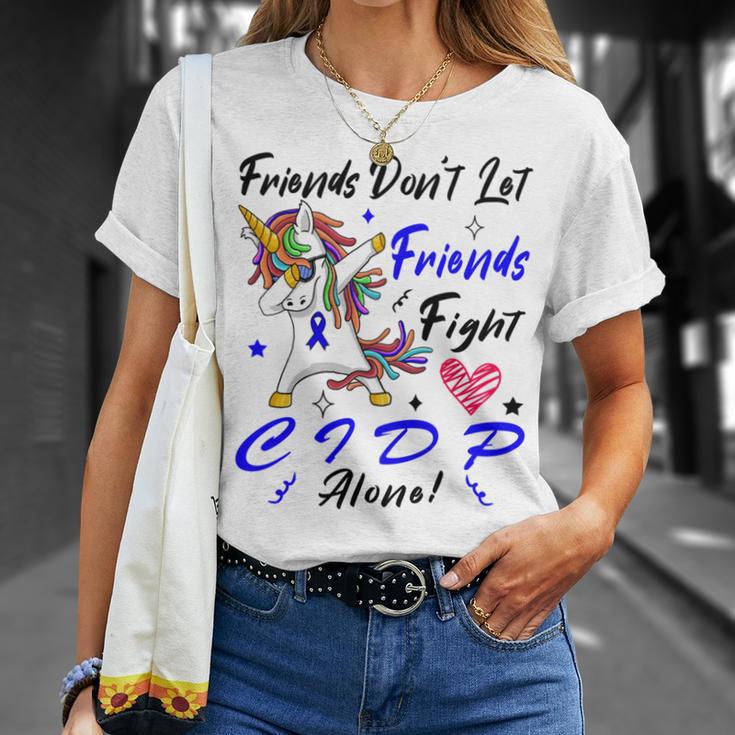 Friends Dont Let Friends Fight Chronic Inflammatory Demyelinating Polyneuropathy Cidp Alone Unicorn Blue Ribbon Cidp Support Cidp Awareness Unisex T-Shirt Gifts for Her