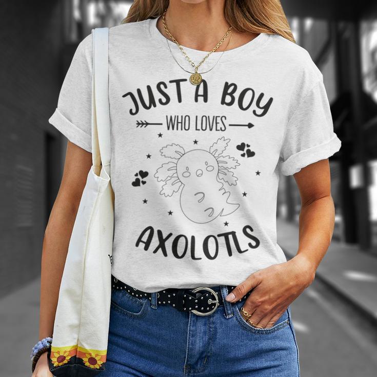 Funny Axolotl Quote Mexican Walking Fish Just A Boy Who Loves Axolotls Unisex T-Shirt Gifts for Her