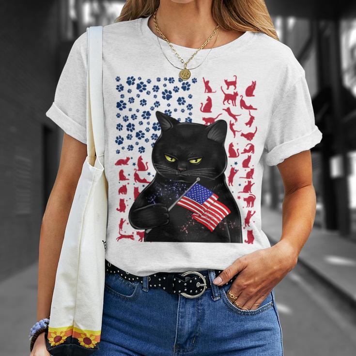 Funny Black Cat Independence Flag 633 Shirt Unisex T-Shirt Gifts for Her