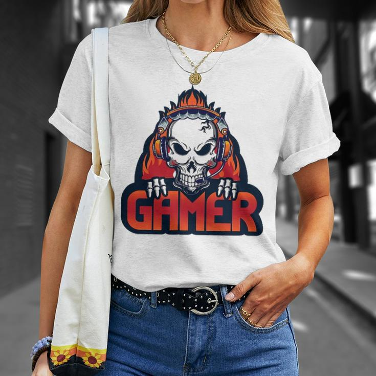 Gaming Headset Design With Skull Unisex T-Shirt Gifts for Her