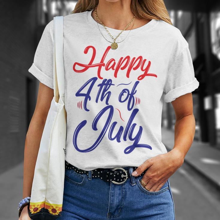 Happy 4Th Of July Dark Red Blue Text Unisex T-Shirt Gifts for Her