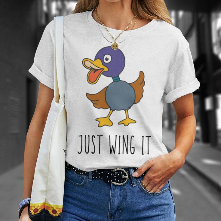 Just Wing It Duck Puns Quack Puns Duck Jokes Puns Funny Duck Puns Duck Related Puns Unisex T-Shirt Gifts for Her