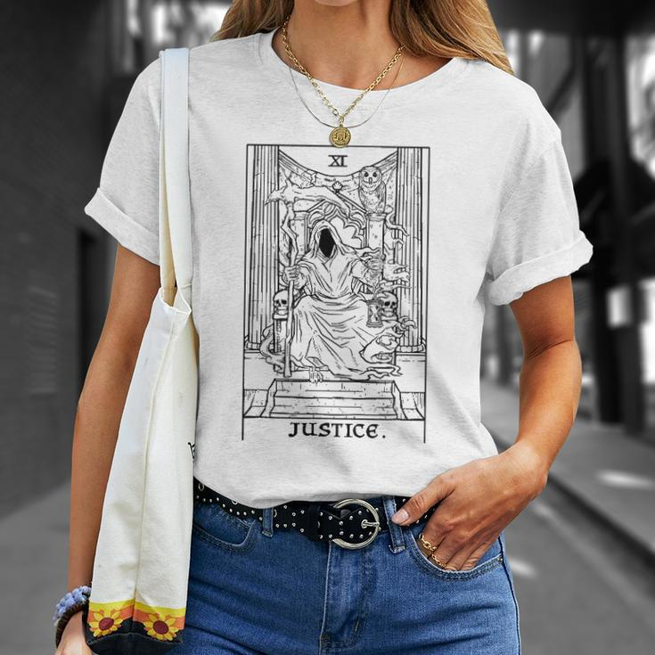 Justice Tarot Card Grim Reaper Halloween Horror Occult Goth Unisex T-Shirt Gifts for Her