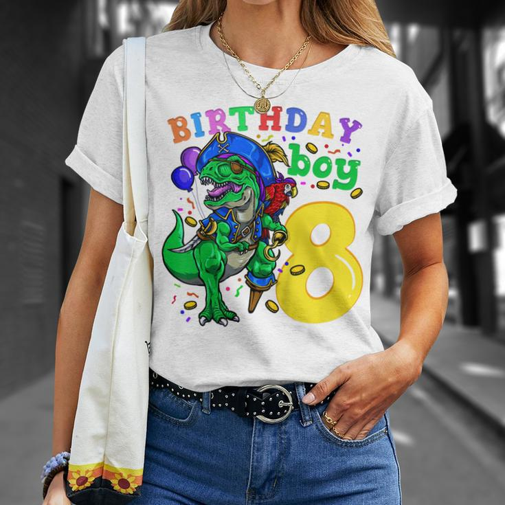 Kids 8Th Birthday Pirate Dinosaur Birthday Boy 8 Years Old Unisex T-Shirt Gifts for Her