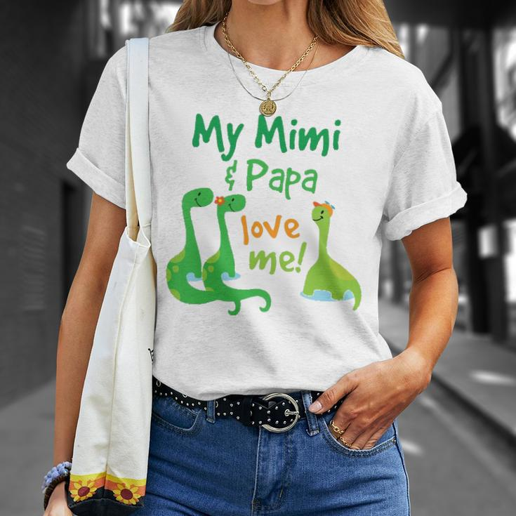Kids My Mimi And Papa Love Me Dinosaur Grandson Unisex T-Shirt Gifts for Her