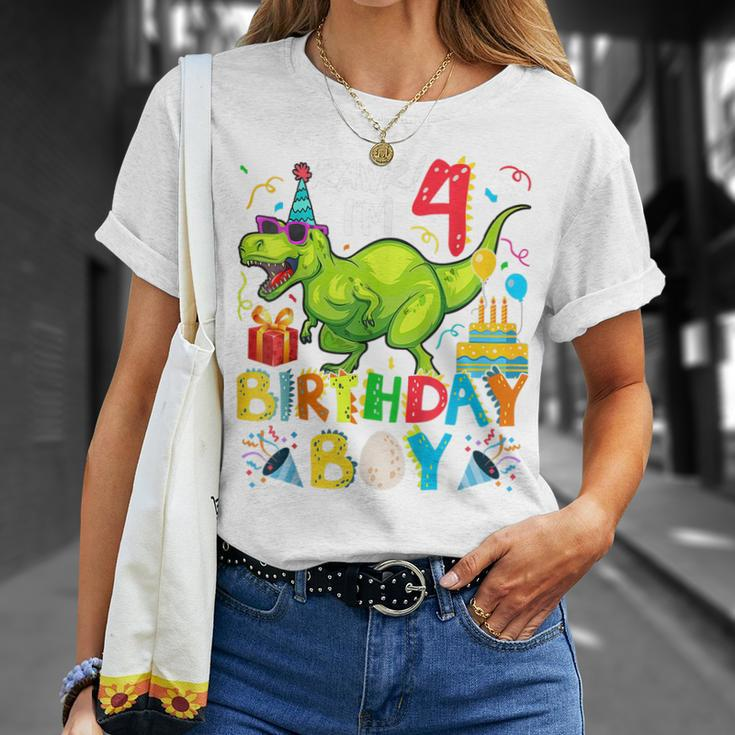 Kids Rawr Im 4Th Birthday Boy Dinosaur T-Rex 4 Years Old Unisex T-Shirt Gifts for Her