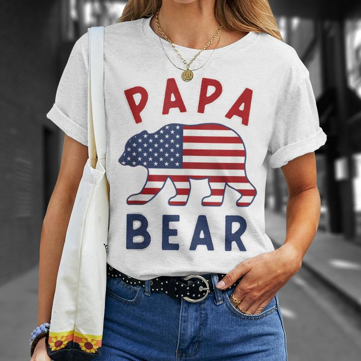 Mens American Flag Papa Bear 4Th Of July Usa Patriotic Dad Unisex T-Shirt Gifts for Her