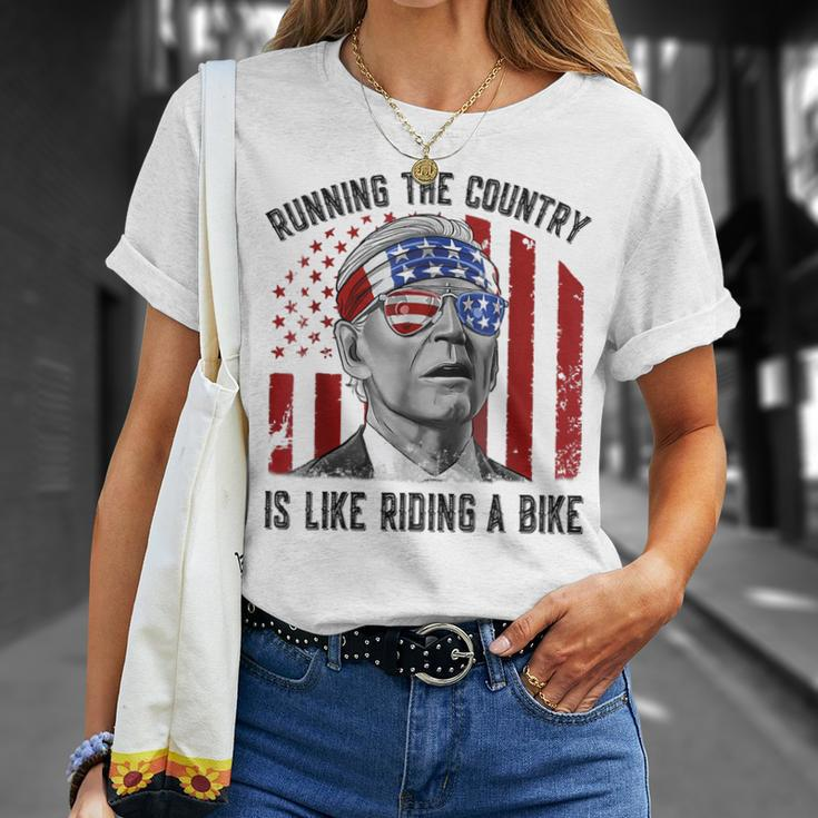 Merry 4Th Of July Joe Biden Falling Off His Bicycle Funny Unisex T-Shirt Gifts for Her