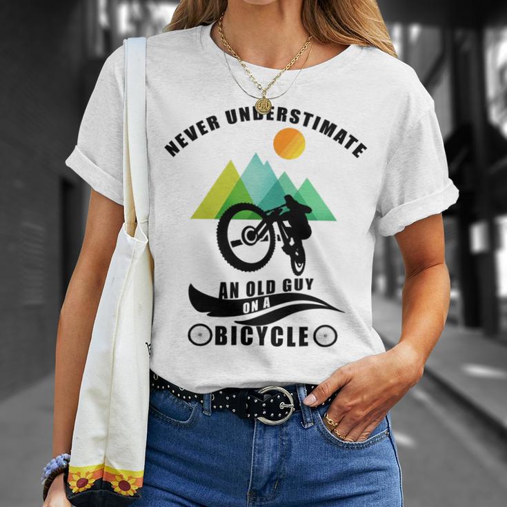 Never Underestimate An Old Guy On A Bicycle Unisex T-Shirt Gifts for Her