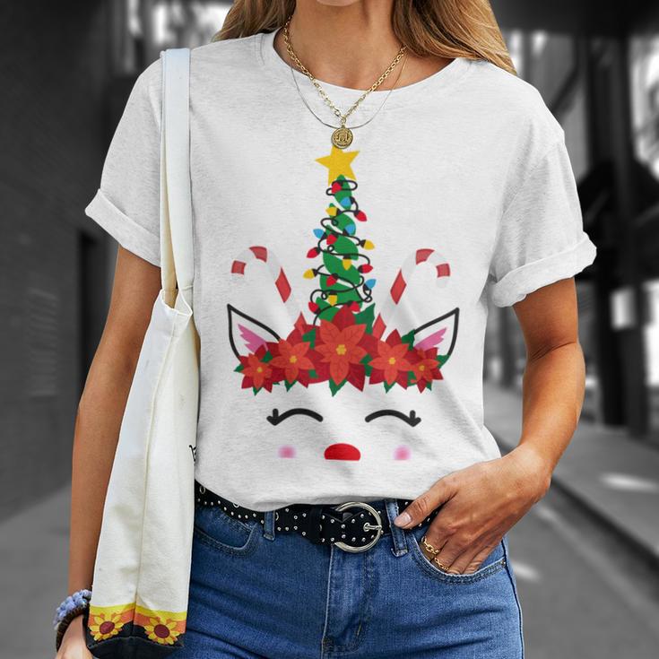 New Christmas Unicorn Face Santicorn Poinsettia Crown Cute V2 Unisex T-Shirt Gifts for Her