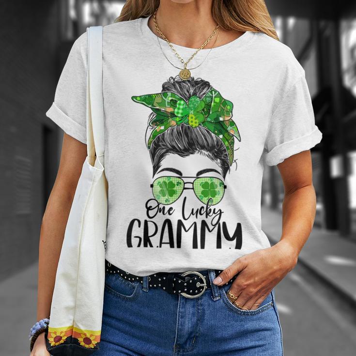 One Lucky Grammy Messy Bun Lucky Shamrock St Patricks Day Unisex T-Shirt Gifts for Her