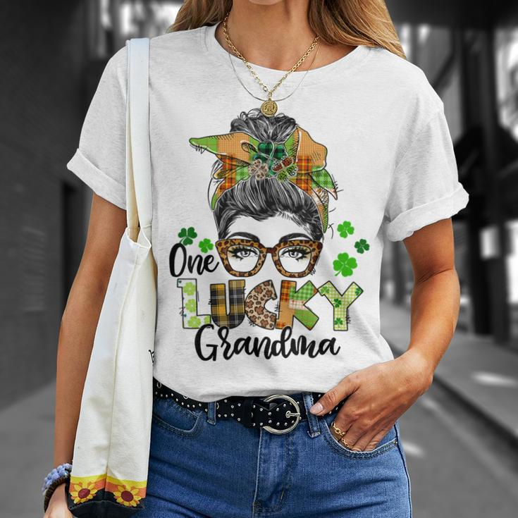 One Lucky Grandma Shamrock Plaid Leopard St Patricks Day Unisex T-Shirt Gifts for Her