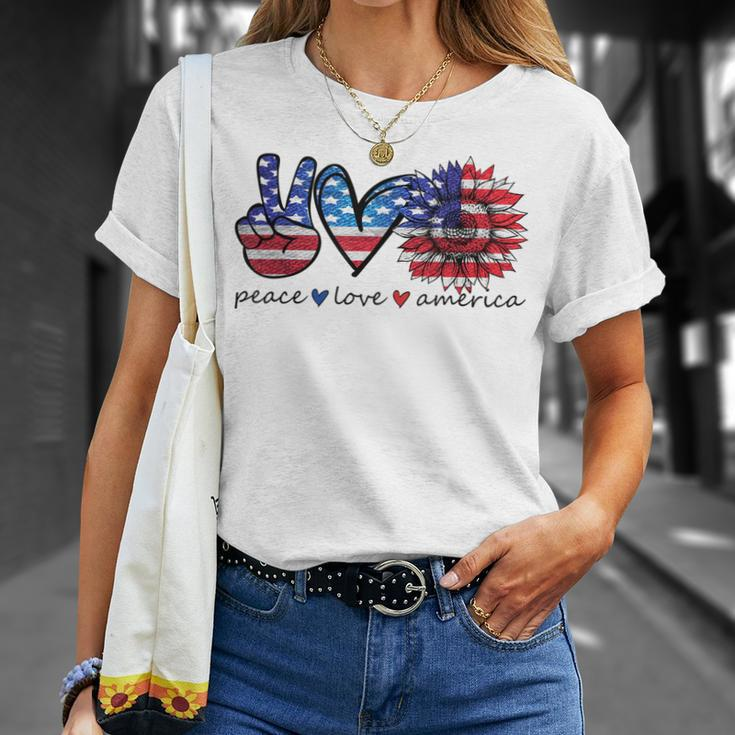 Peace Love America Flag Sunflower 4Th Of July Memorial Day Unisex T-Shirt Gifts for Her