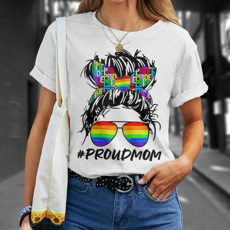 Proud Mom Lgbt Gay Pride Messy Bun Rainbow Lgbtq Unisex T-Shirt Gifts for Her